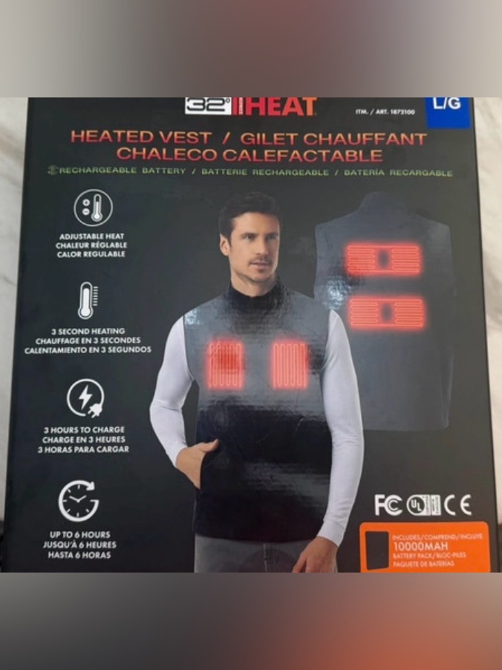 32 Degrees Black Heated Vest with Zip Front